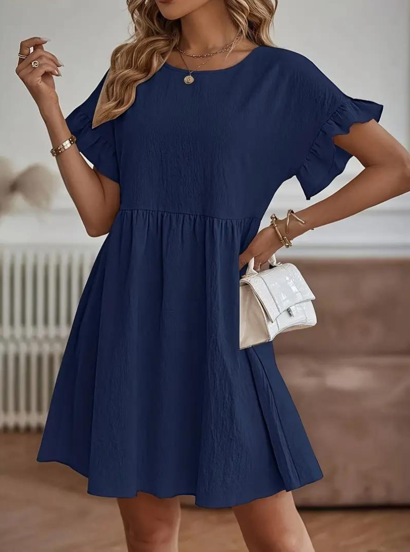 Drune | Loose Fit Kurze Ärmel Rüschenkleid Kurzes Kleid