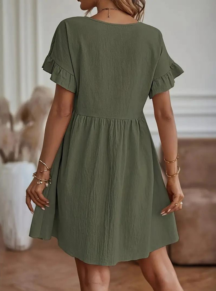 Drune | Loose Fit Kurze Ärmel Rüschenkleid Kurzes Kleid