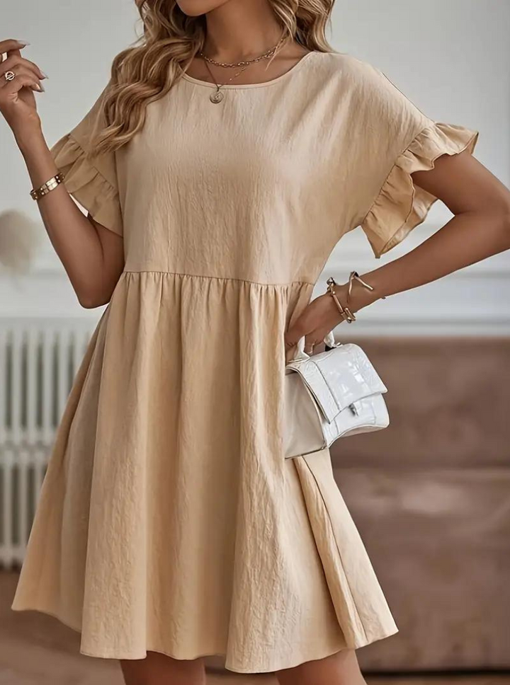 Drune | Loose Fit Kurze Ärmel Rüschenkleid Kurzes Kleid