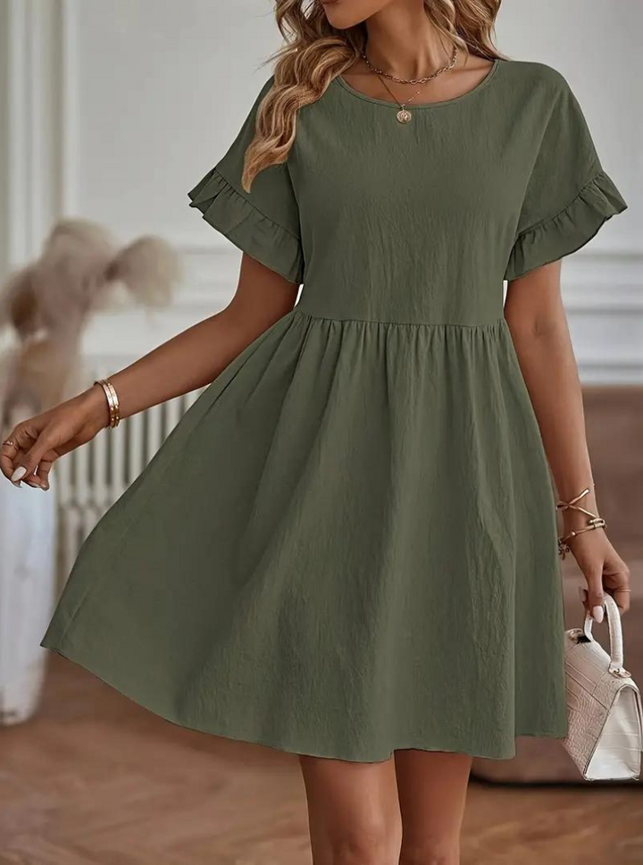 Drune | Loose Fit Kurze Ärmel Rüschenkleid Kurzes Kleid