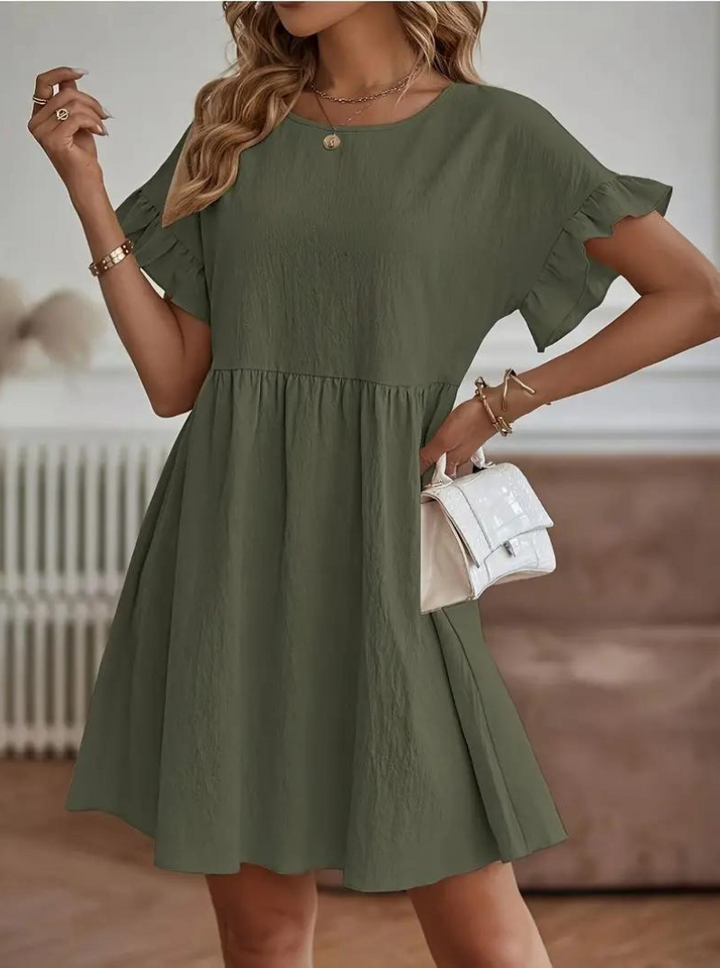 Drune | Loose Fit Kurze Ärmel Rüschenkleid Kurzes Kleid