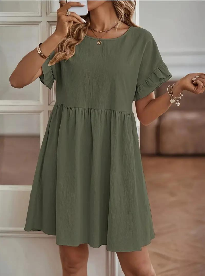 Drune | Loose Fit Kurze Ärmel Rüschenkleid Kurzes Kleid