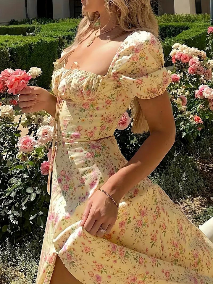 Drune | Blumendruck Puffärmel Sommerkleid Maxikleid