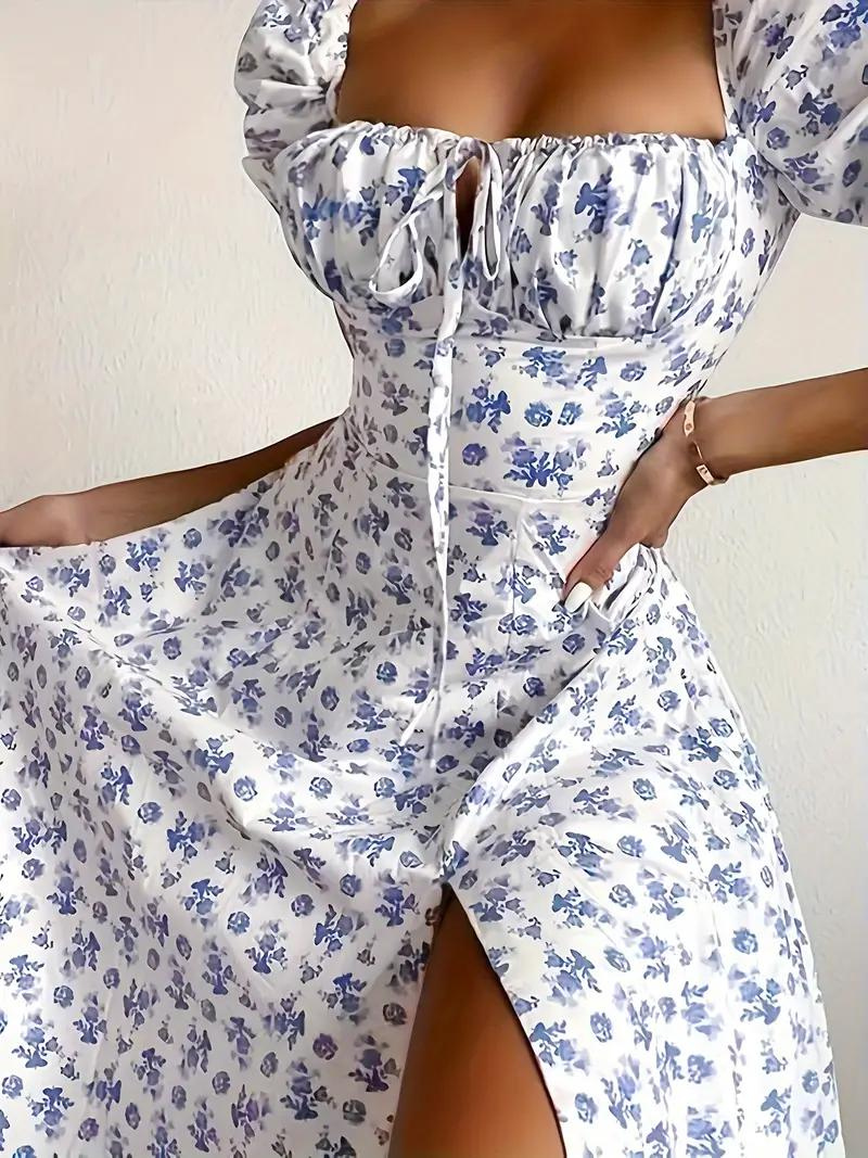 Drune | Blumendruck Puffärmel Sommerkleid Maxikleid