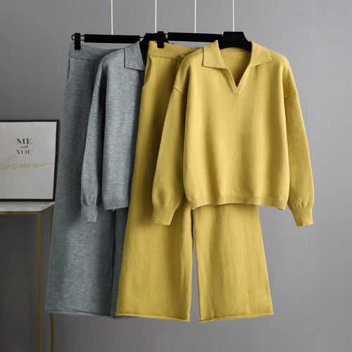 Drune | Damen Strickpullover und Hose Set