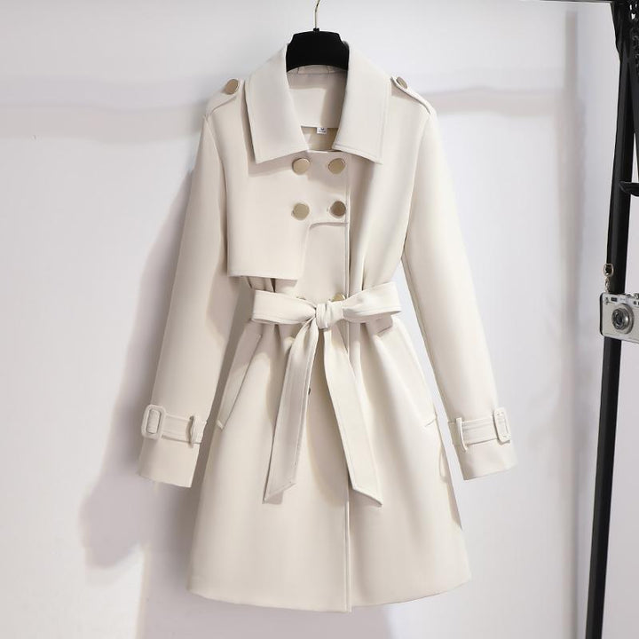 Drune | Damen Eleganter Weißer Trenchcoat mit Gürtel und Doppelt Knopfverschluss