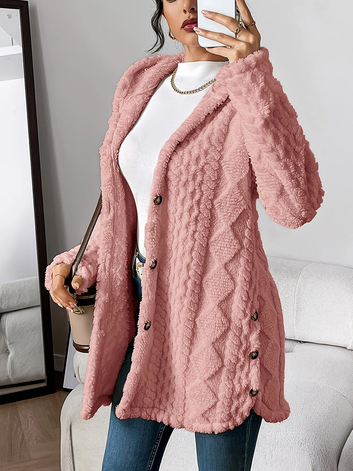 Drune | Damen Teddyjacke mit Kapuze und Knopfverschluss
