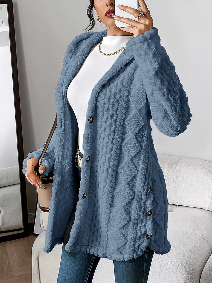 Drune | Damen Teddyjacke mit Kapuze und Knopfverschluss