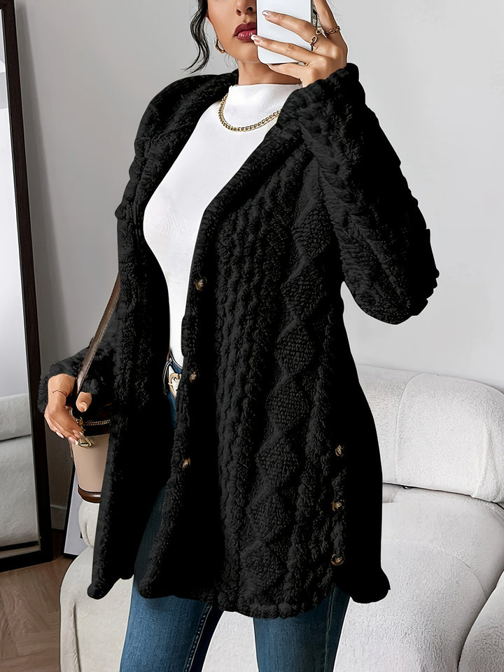 Drune | Damen Teddyjacke mit Kapuze und Knopfverschluss