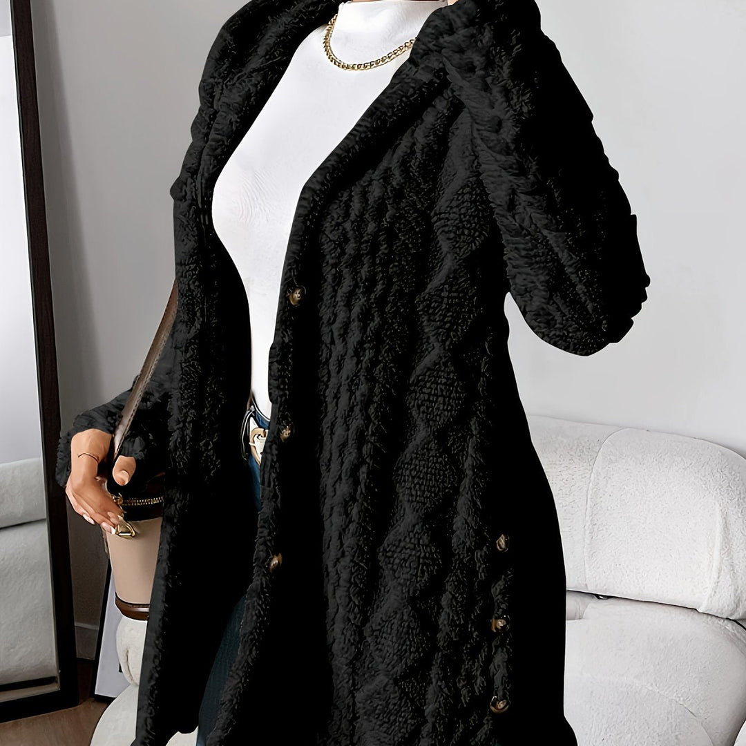 Drune | Damen Teddyjacke mit Kapuze und Knopfverschluss