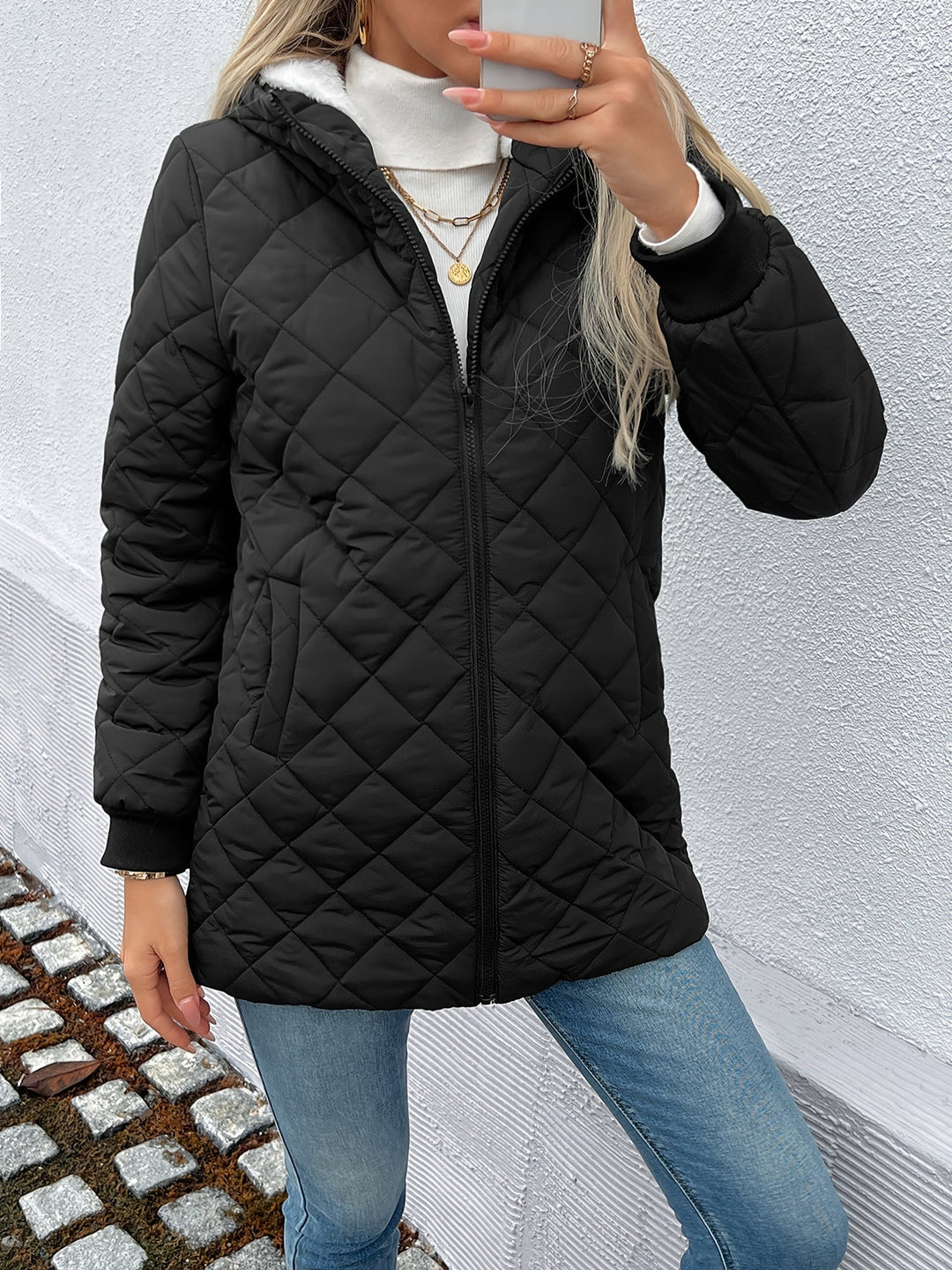Drune | Damen Wattierte Pufferjacke mit Reißverschluss und Kunstfellfutter