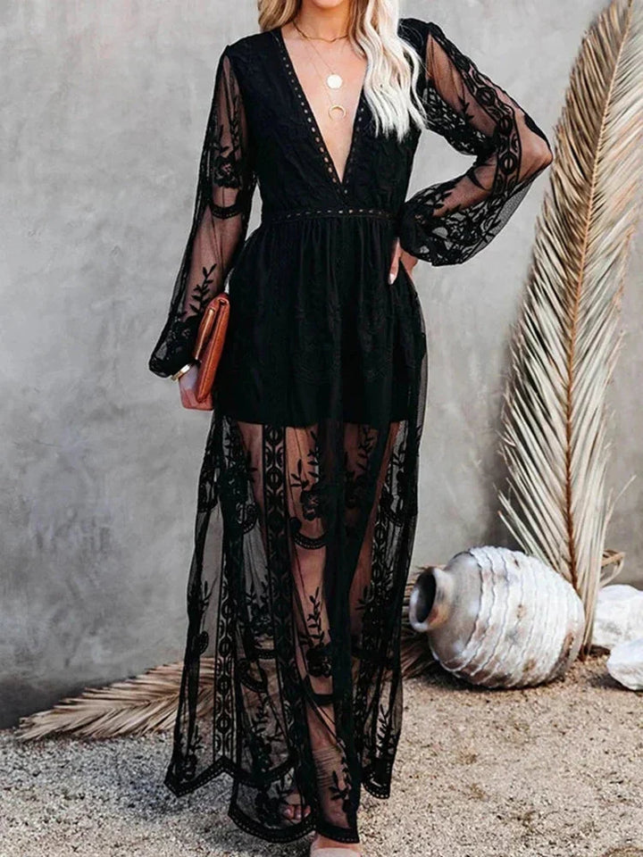 Drune | V-Ausschnitt Lange Ärmel Maxikleid Sommerkleid