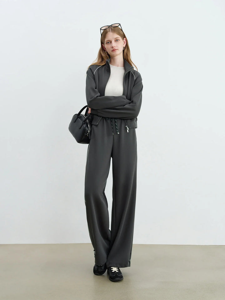 Drune | Damen Outfit mit Kontrastfarbiger Cropped Jacke und Bequemen Hosen
