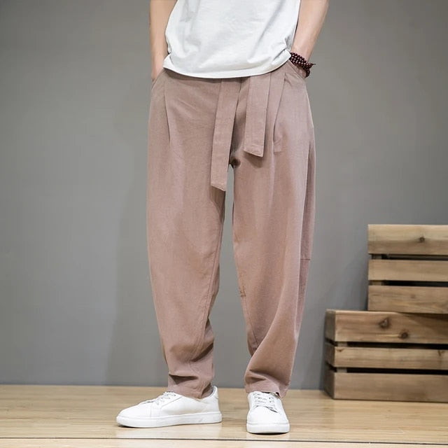 Herren Lässige Leinenhose In Taupe Farbe