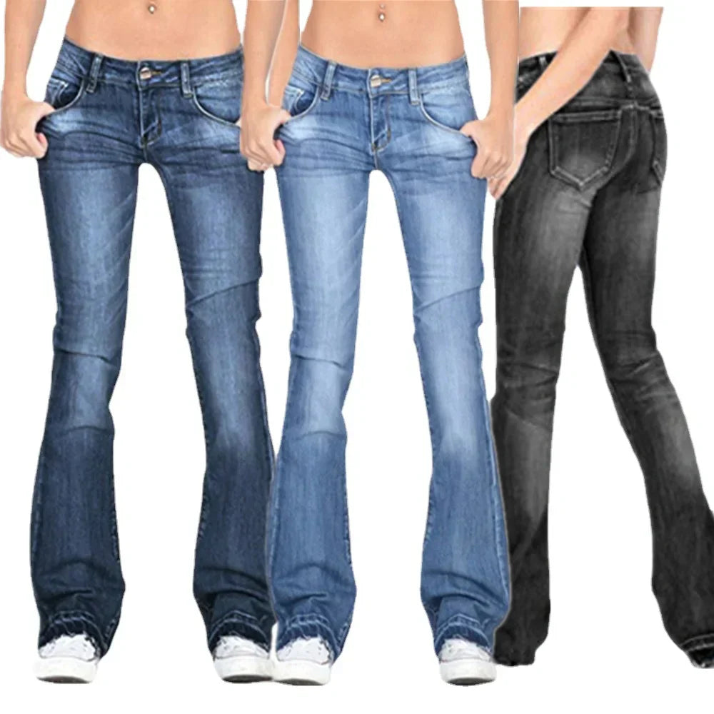 Drune | Damen Low Rise Flared Jeans: Lässige Vintage Skinny Flared Jeans