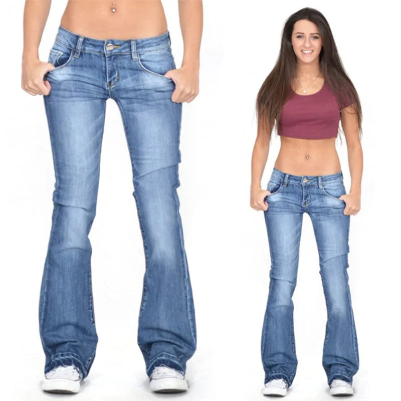 Drune | Damen Low Rise Flared Jeans: Lässige Vintage Skinny Flared Jeans