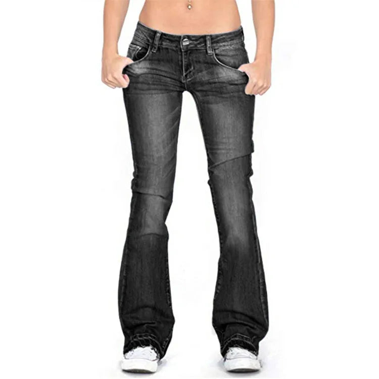 Drune | Damen Low Rise Flared Jeans: Lässige Vintage Skinny Flared Jeans