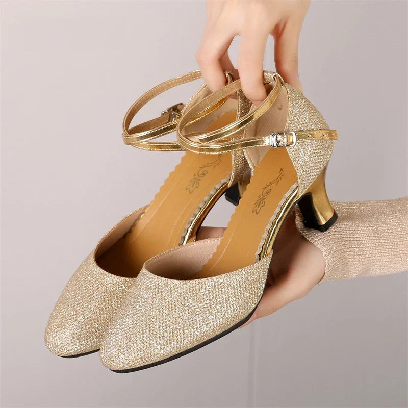 Damen Glitzer Sandalen mit Elegantem Design & Absatz | Drune