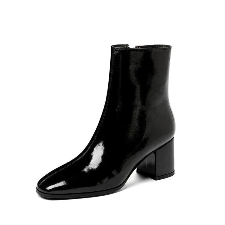 Drune | mit Absatz Knöchelhoch Mittelhoher Absatz Lackstiefel Damenstiefel