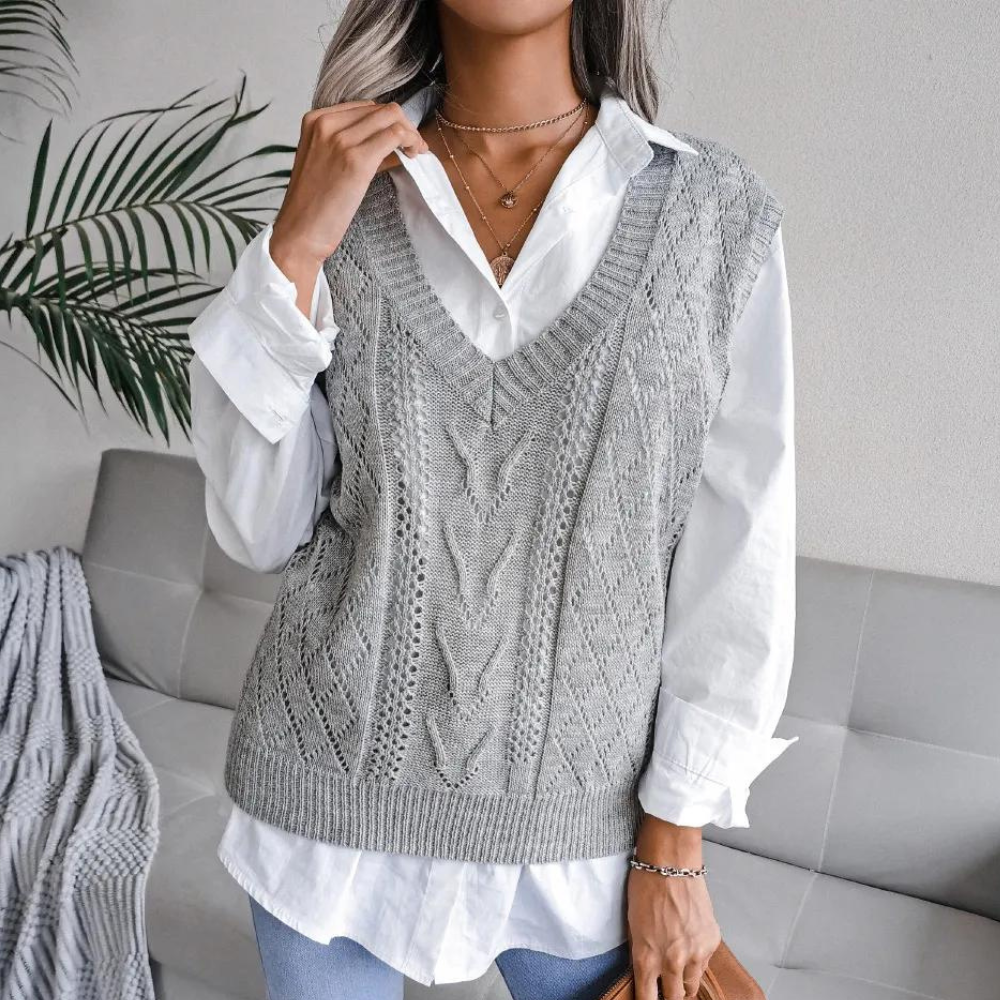 Drune | Damen Strickjacke mit V-Ausschnitt und Kabelmuster