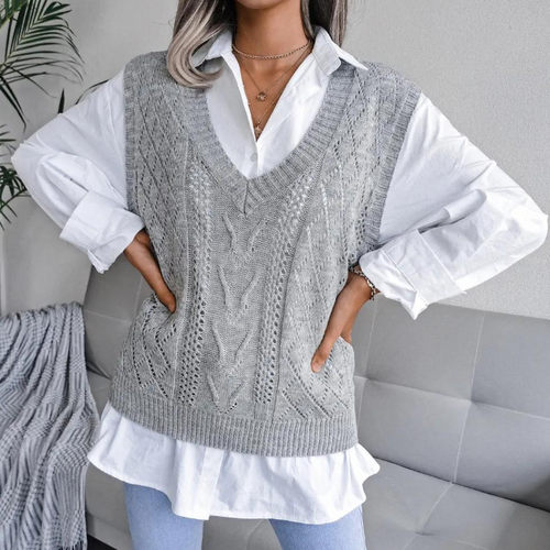 Drune | Damen Strickjacke mit V-Ausschnitt und Kabelmuster
