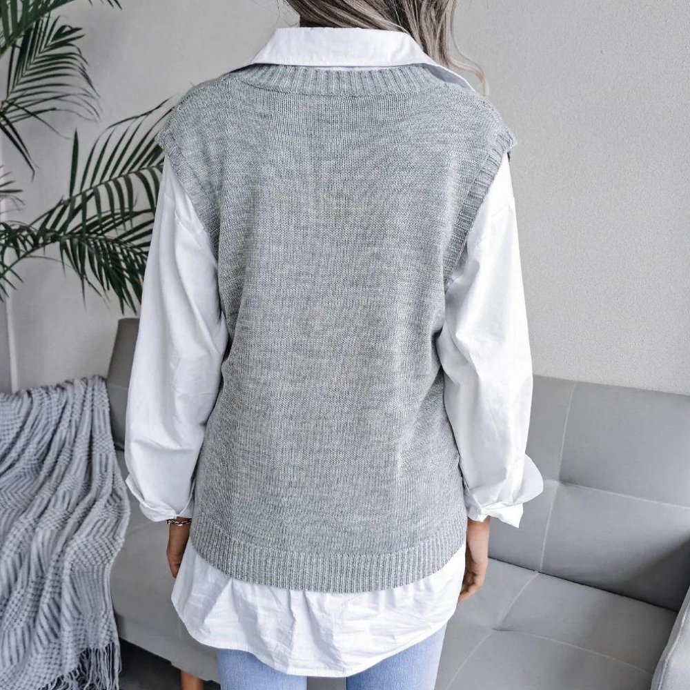 Drune | Damen Strickjacke mit V-Ausschnitt und Kabelmuster