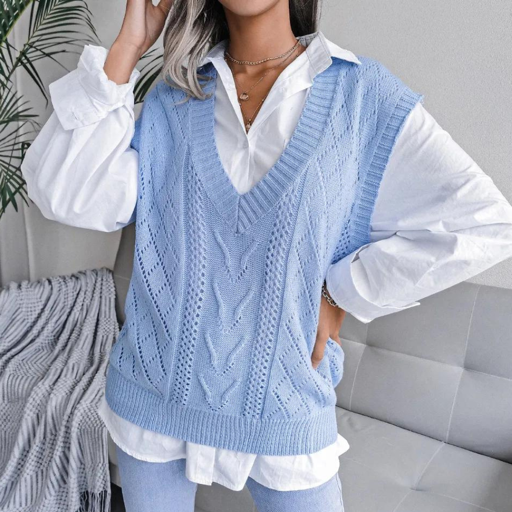 Drune | Damen Strickjacke mit V-Ausschnitt und Kabelmuster