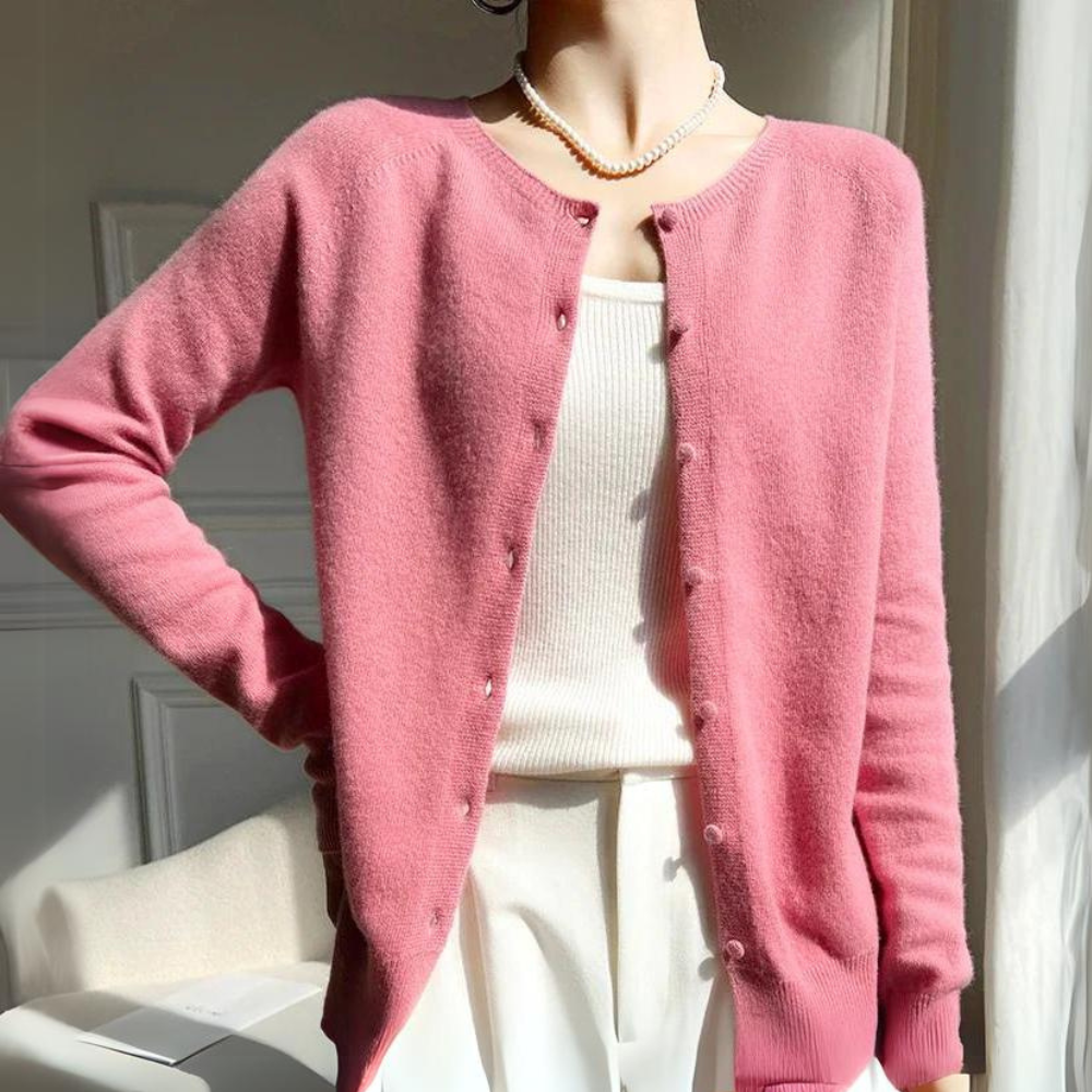 Drune | Damen Pastell Cardigan mit Rundhalsausschnitt und langen Ärmeln