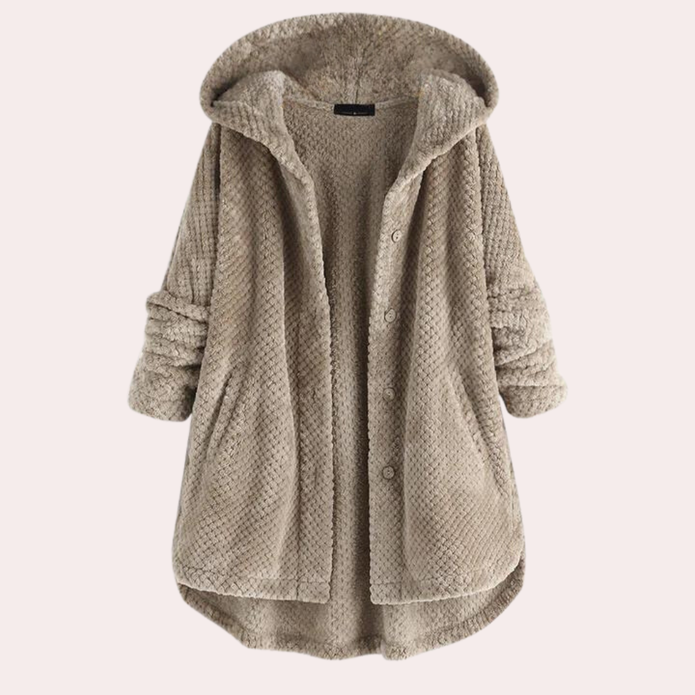 Drune | Damen Warme Fleece Jacke mit Kapuze und Langen Ärmeln