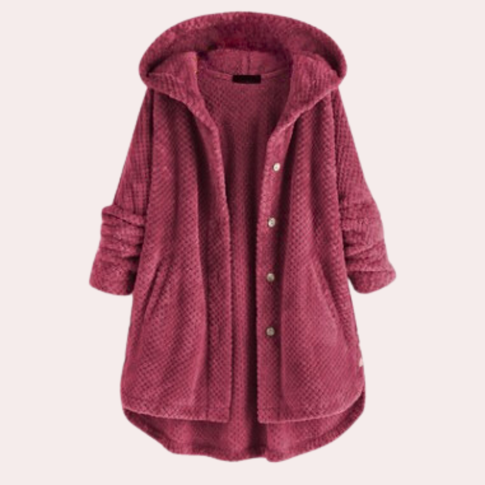 Drune | Damen Warme Fleece Jacke mit Kapuze und Langen Ärmeln