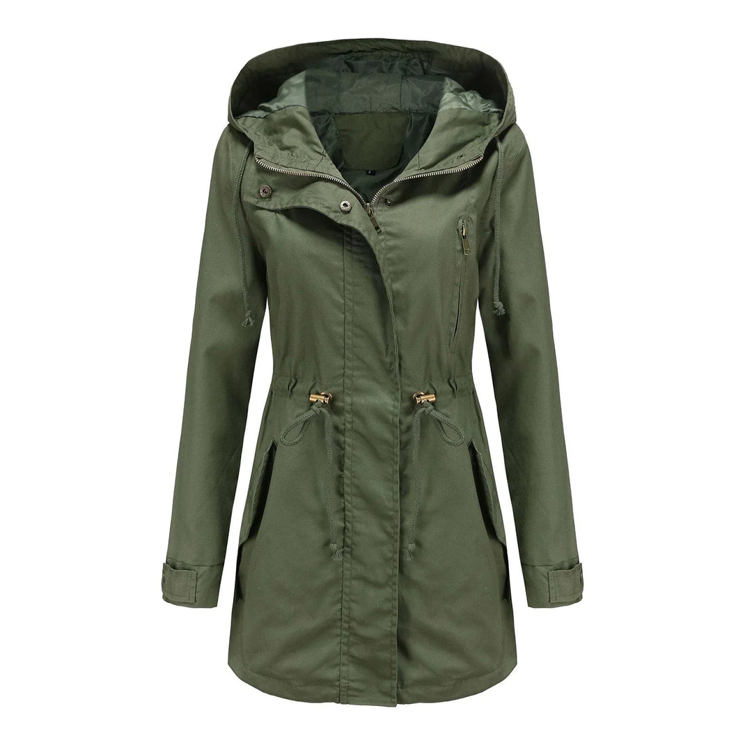 Drune | Damen Regenjacke mit Kapuze und verstellbarem Bund