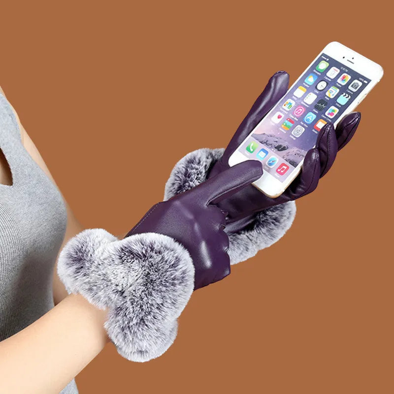 Drune | PU-Lederhandschuhe mit Kunstfellbesatz für Damen