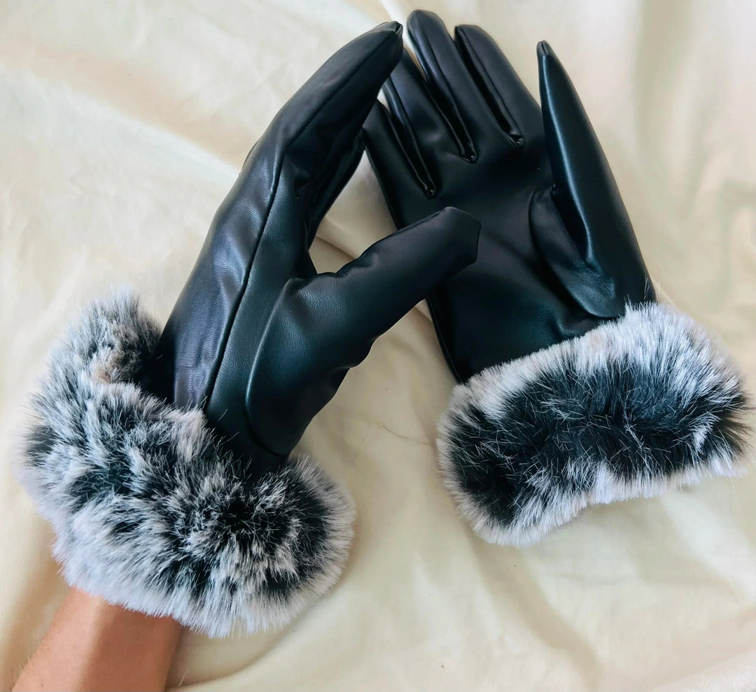 Drune | PU-Lederhandschuhe mit Kunstfellbesatz für Damen