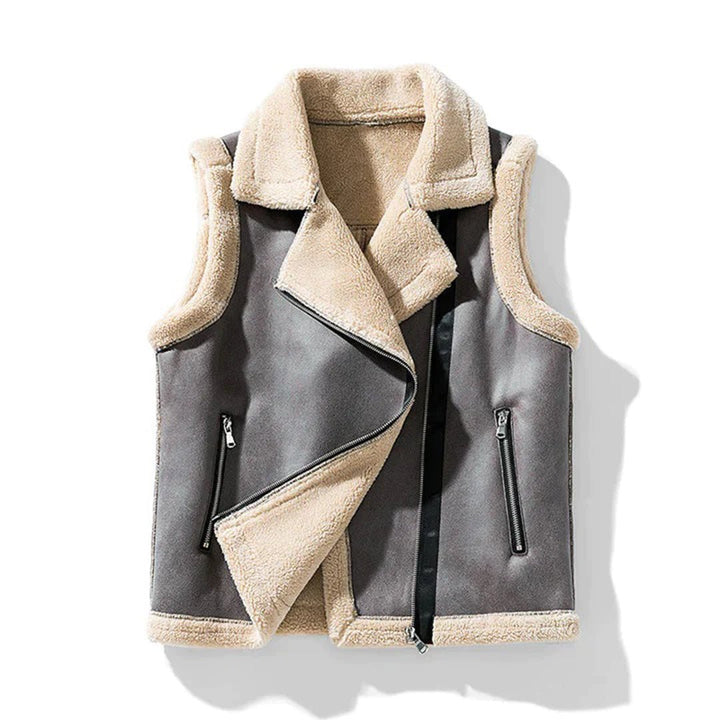 Drune | Shearling Moto Weste - Asymmetrischer Reißverschluss - Warm & Edgy - Winter Schichtung