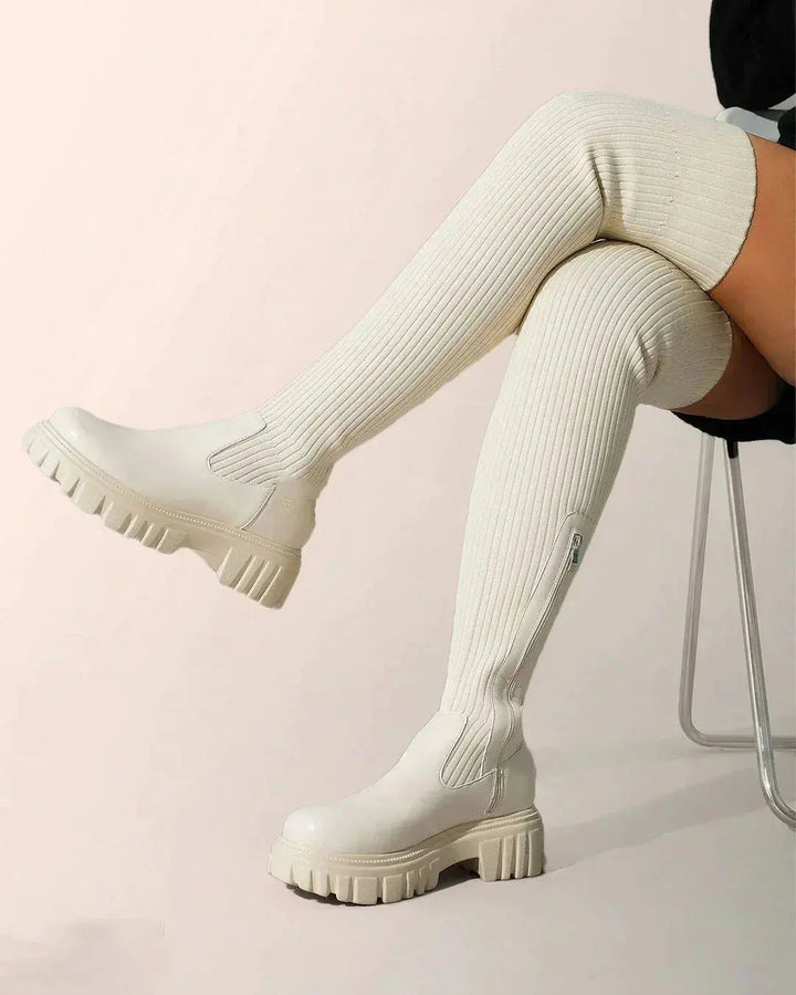 Drune | Stretch Strick Schwarz Knielange Stiefel für Frauen – Bequeme Lange Stiefel mit Sleek Design