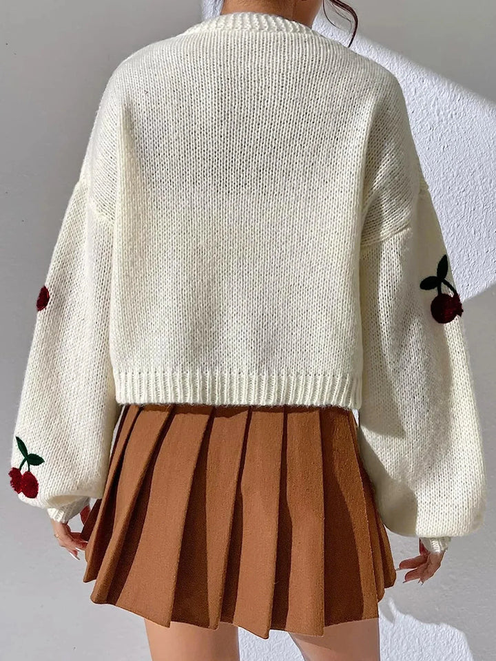 Drune | Kirschrot Weiß Grobstrickjacke Damenjacke