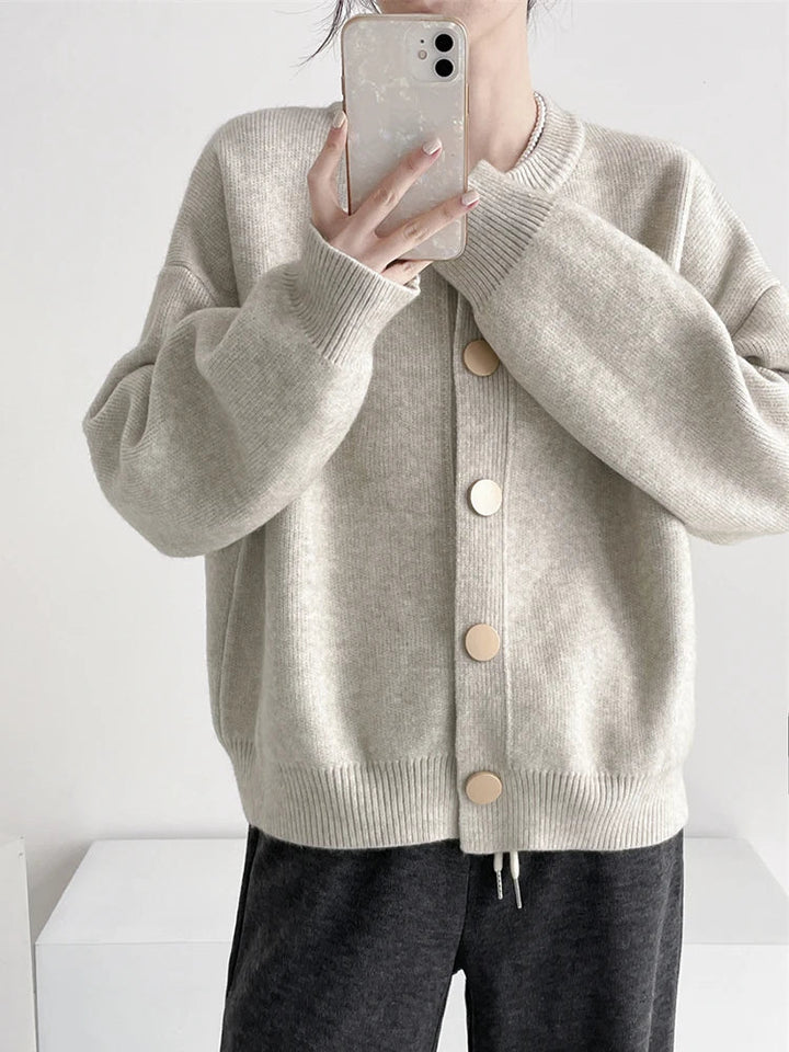 Drune | Strickjacke Damen Lang mit Rundhalsausschnitt