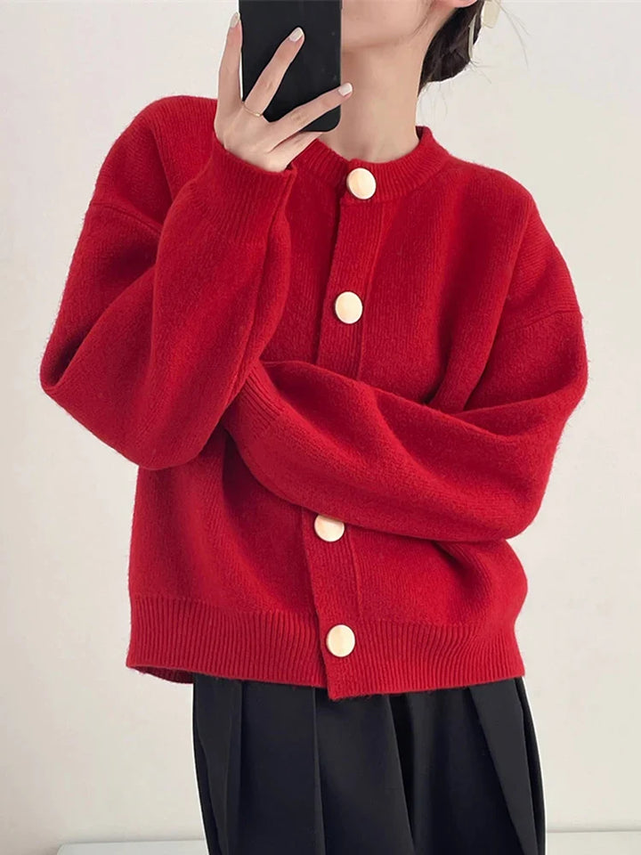 Drune | Strickjacke Damen Lang mit Rundhalsausschnitt