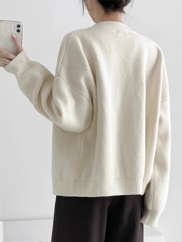 Drune | Strickjacke Damen Lang mit Rundhalsausschnitt