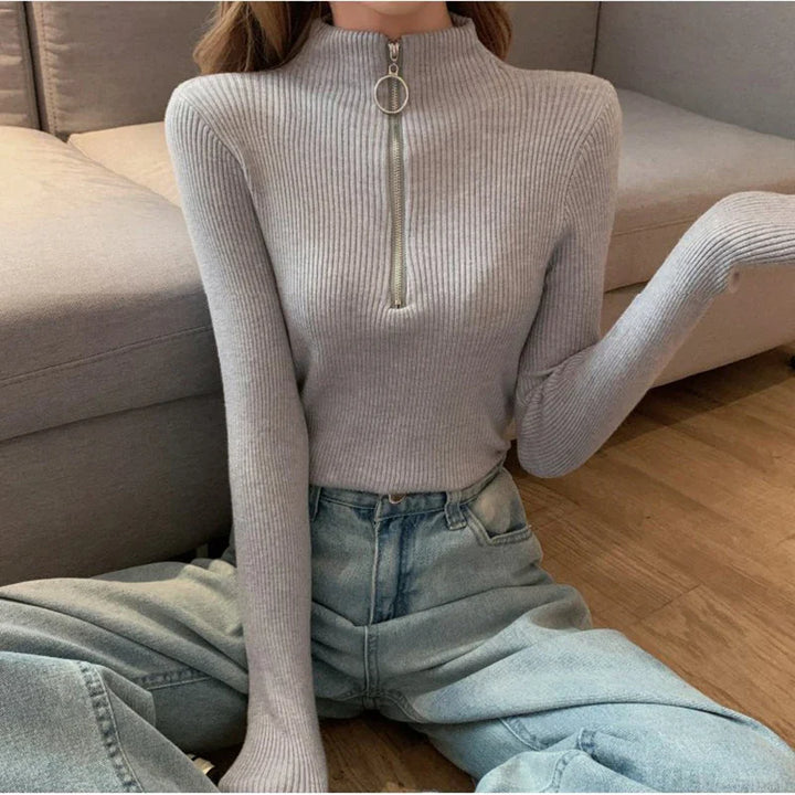 Drune | Strickpullover Damen mit Reißverschluss und hohem Kragen