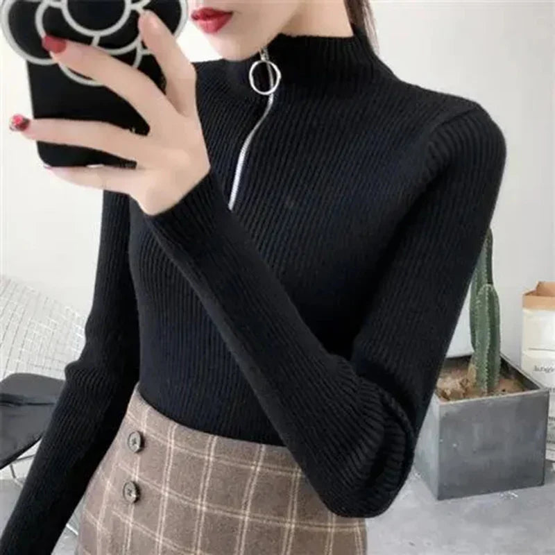 Drune | Strickpullover Damen mit Reißverschluss und hohem Kragen