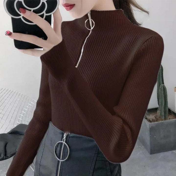 Drune | Strickpullover Damen mit Reißverschluss und hohem Kragen