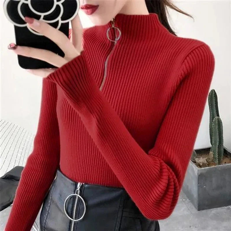 Drune | Strickpullover Damen mit Reißverschluss und hohem Kragen