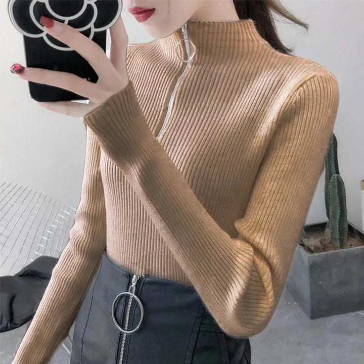 Drune | Strickpullover Damen mit Reißverschluss und hohem Kragen