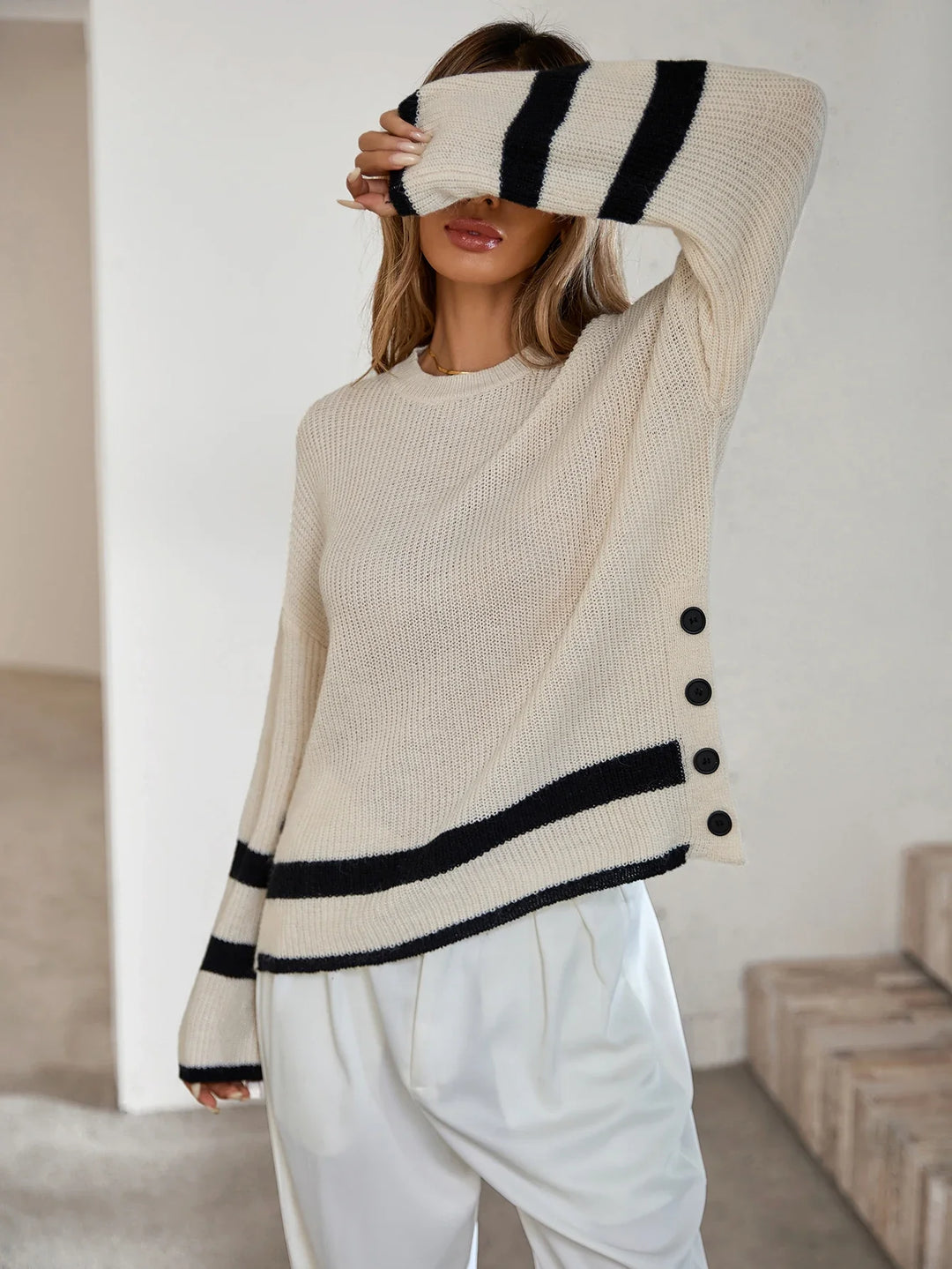 Drune | Strickpullover Damen mit Farbkontrast