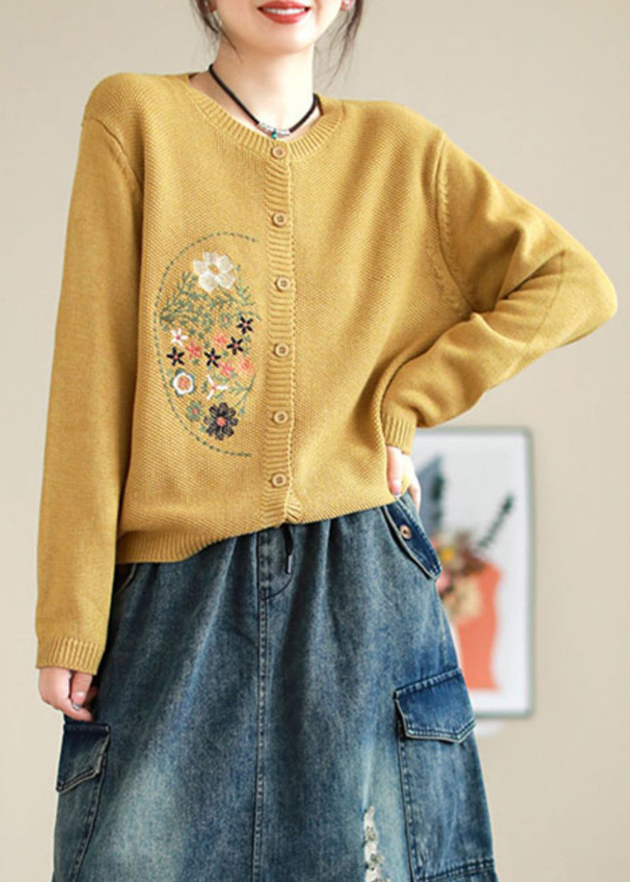 Drune | Kaffee Bestickte Knopf Patchwork Strickmäntel