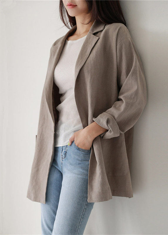 Drune | Khaki Peter Pan Kragen Taschen Leinen Mäntel