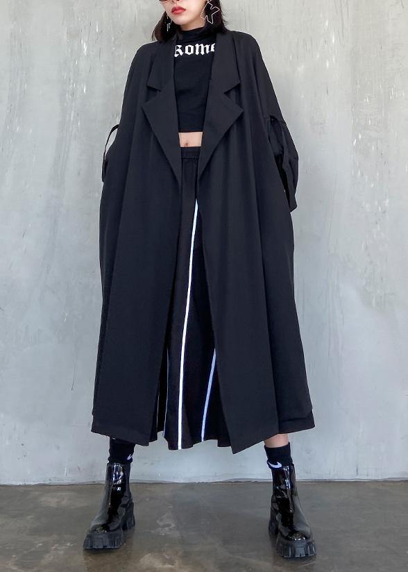 Drune | Eingekerbte Taschen feiner langer Mantel sblack oversized Damenmäntel