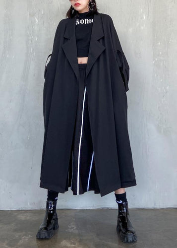 Drune | Eingekerbte Taschen feiner langer Mantel sblack oversized Damenmäntel