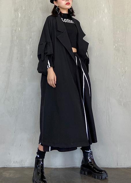 Drune | Eingekerbte Taschen feiner langer Mantel sblack oversized Damenmäntel